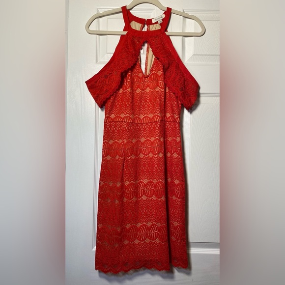 Red Dress Francesca's Collections Red & Cream Lace Dress SIZE S - Picture 6 of 7